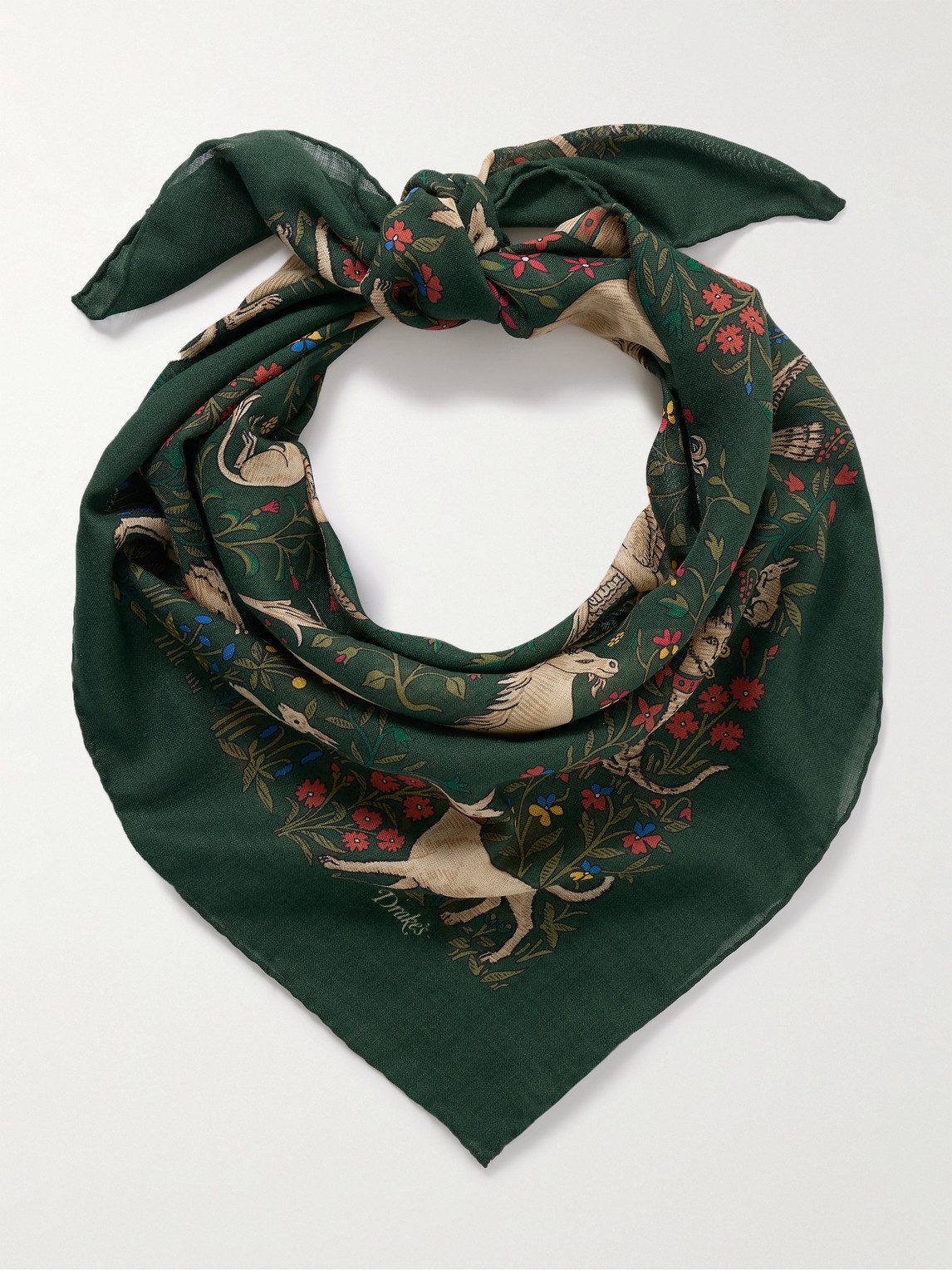 Drake's Printed Wool And Silk-blend Scarf In Green