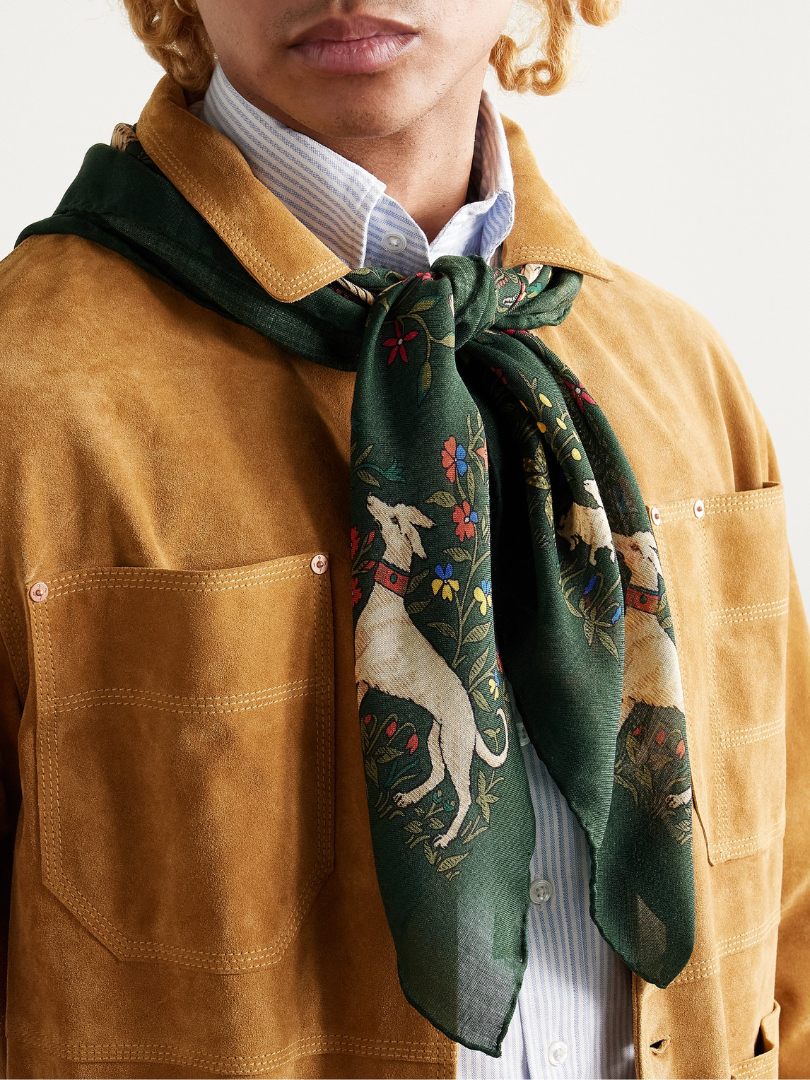Drake's Printed Wool And Silk-blend Scarf In Green