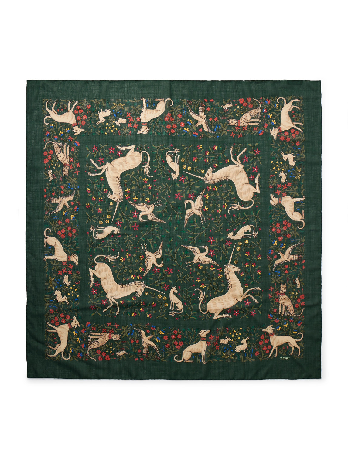 Drake's Printed Wool And Silk-blend Scarf In Green