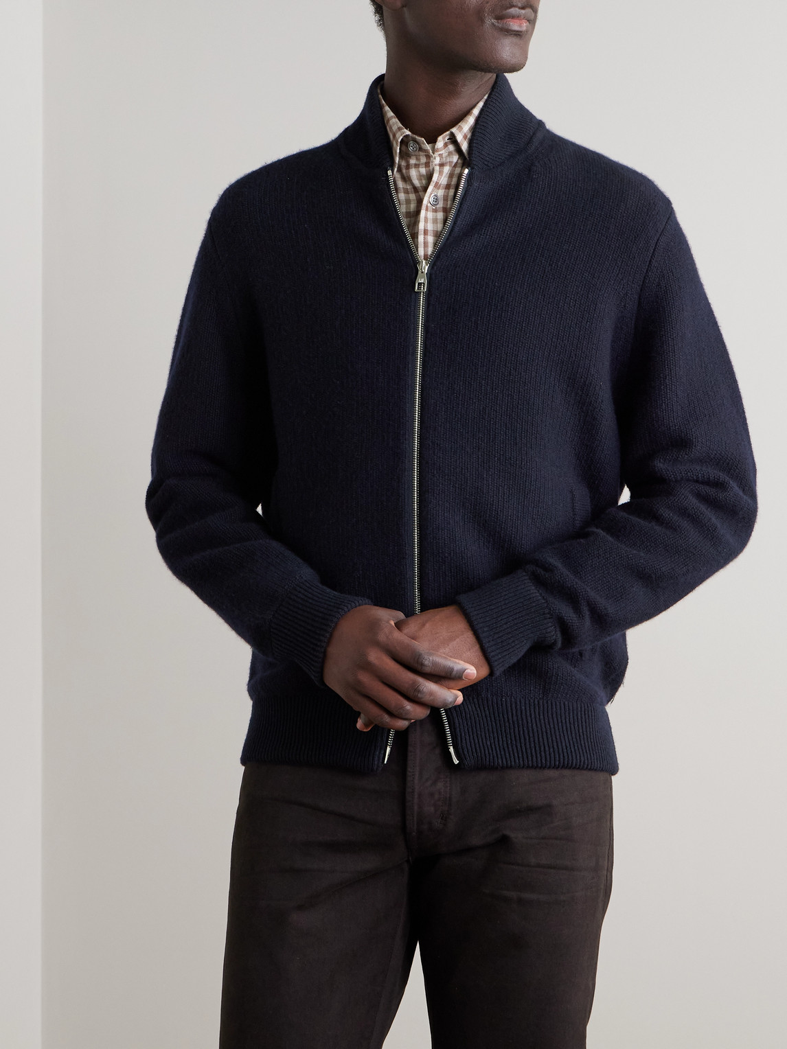Dunhill Cotton And Cashmere-blend Zip-up Cardigan In Blue