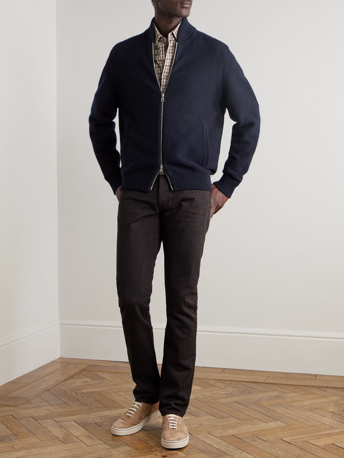 Dunhill Cotton And Cashmere-blend Zip-up Cardigan In Blue