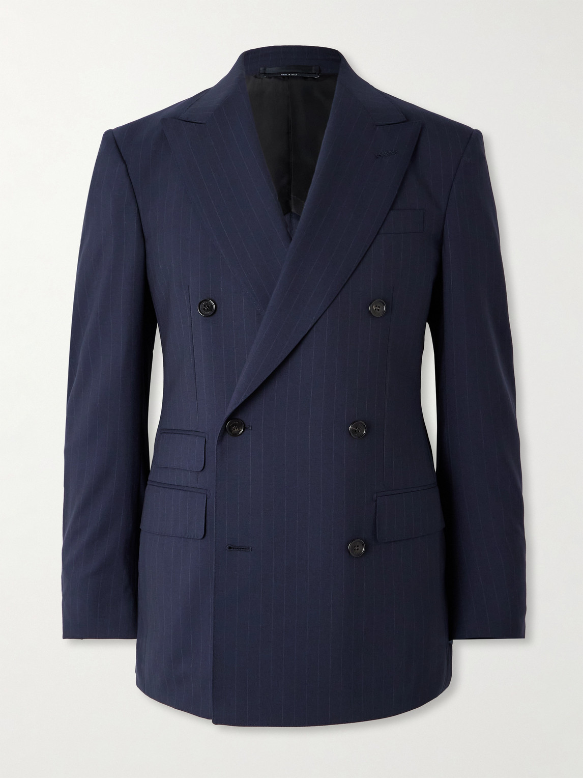 Double-Breasted Pinstriped Wool Suit Jacket
