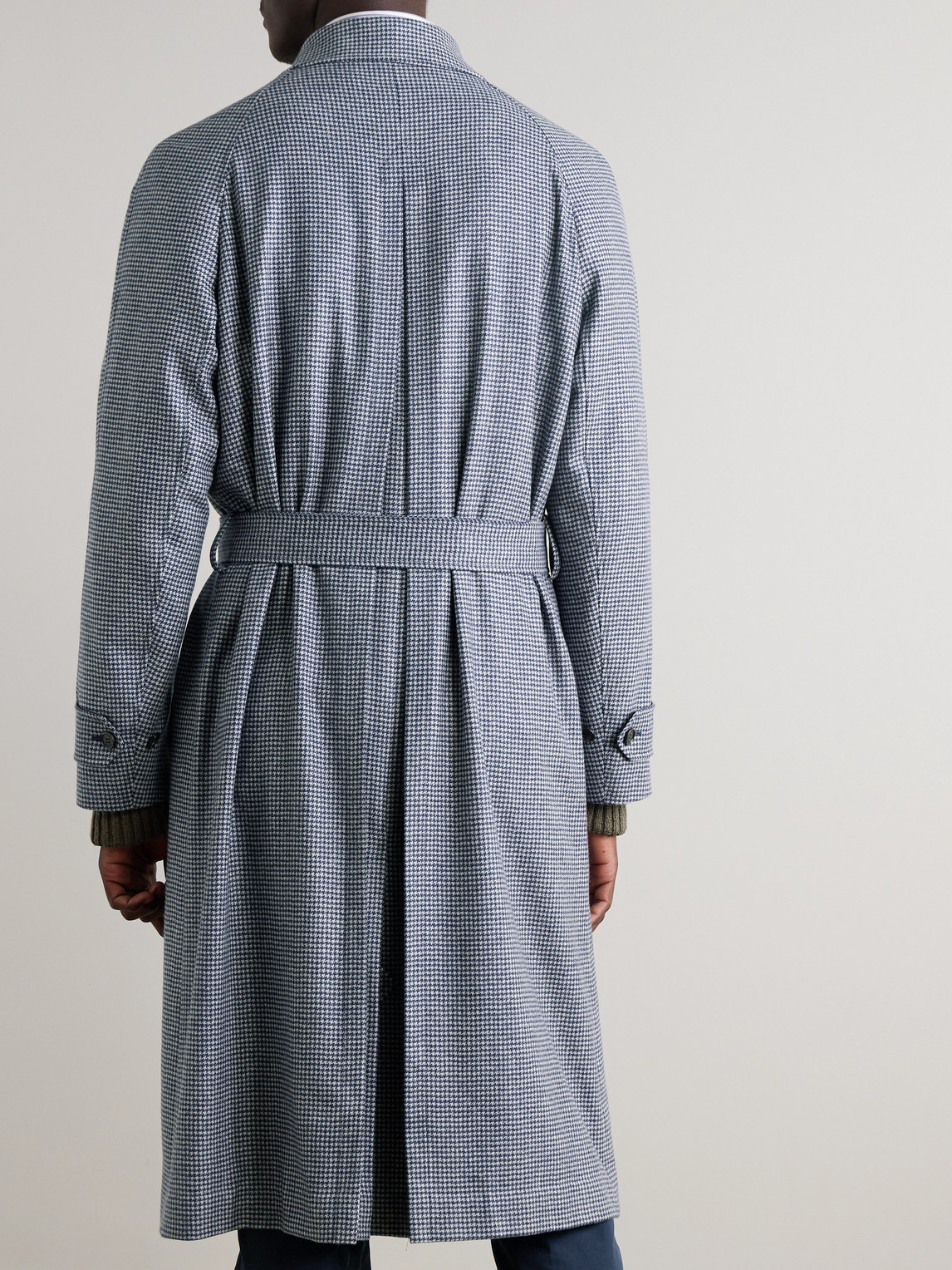 Dunhill Belted Houndstooth Cashmere Coat In White