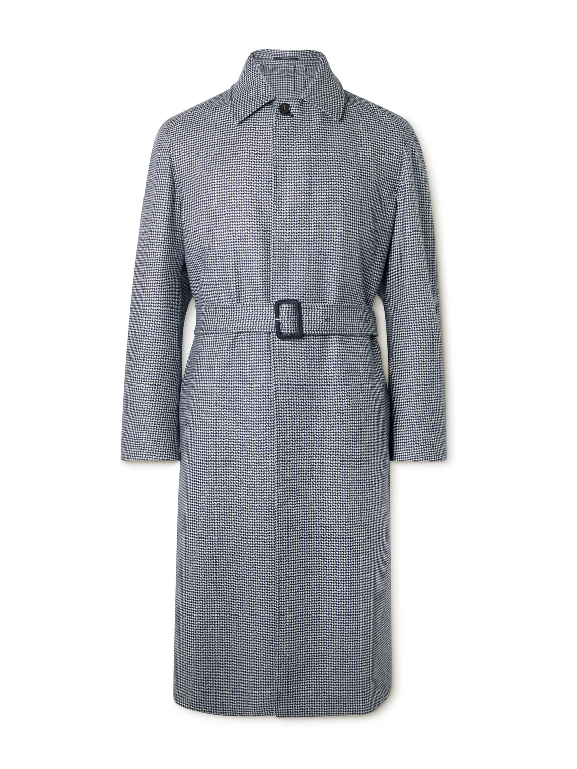 Dunhill Belted Houndstooth Cashmere Coat In White