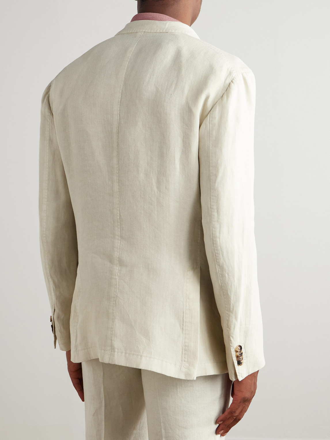Boglioli Double-breasted Herringbone Linen Suit Jacket In Neutral