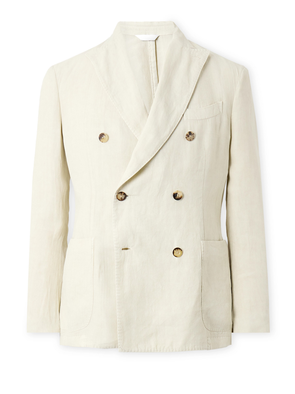 Boglioli Double-breasted Herringbone Linen Suit Jacket In Neutral
