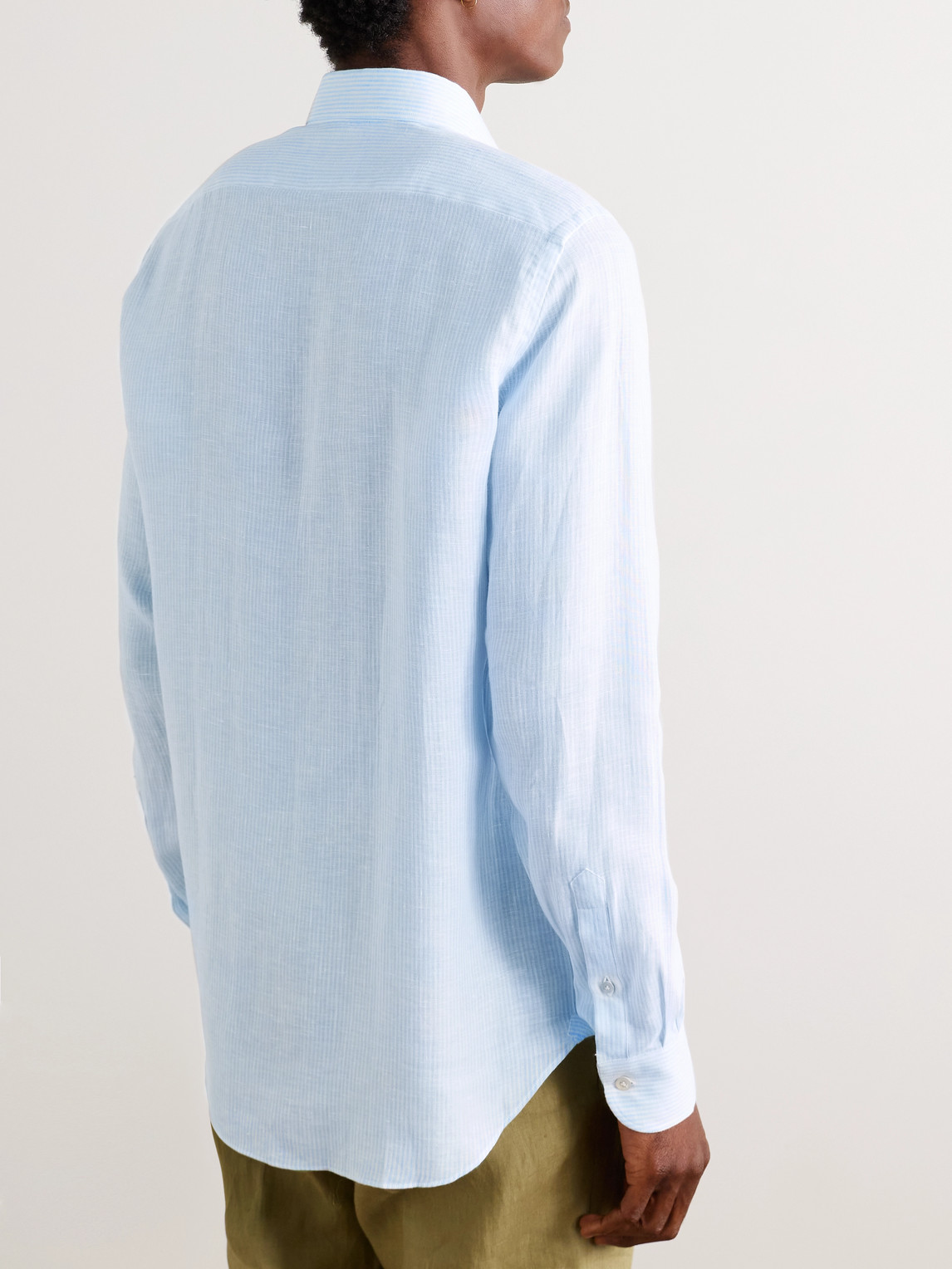Boglioli Button-down Collar Pinstriped Linen Shirt In Blue