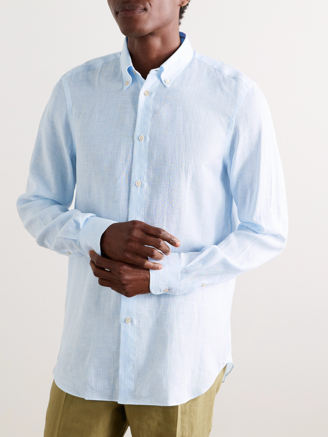 Boglioli Button-down Collar Pinstriped Linen Shirt In Blue