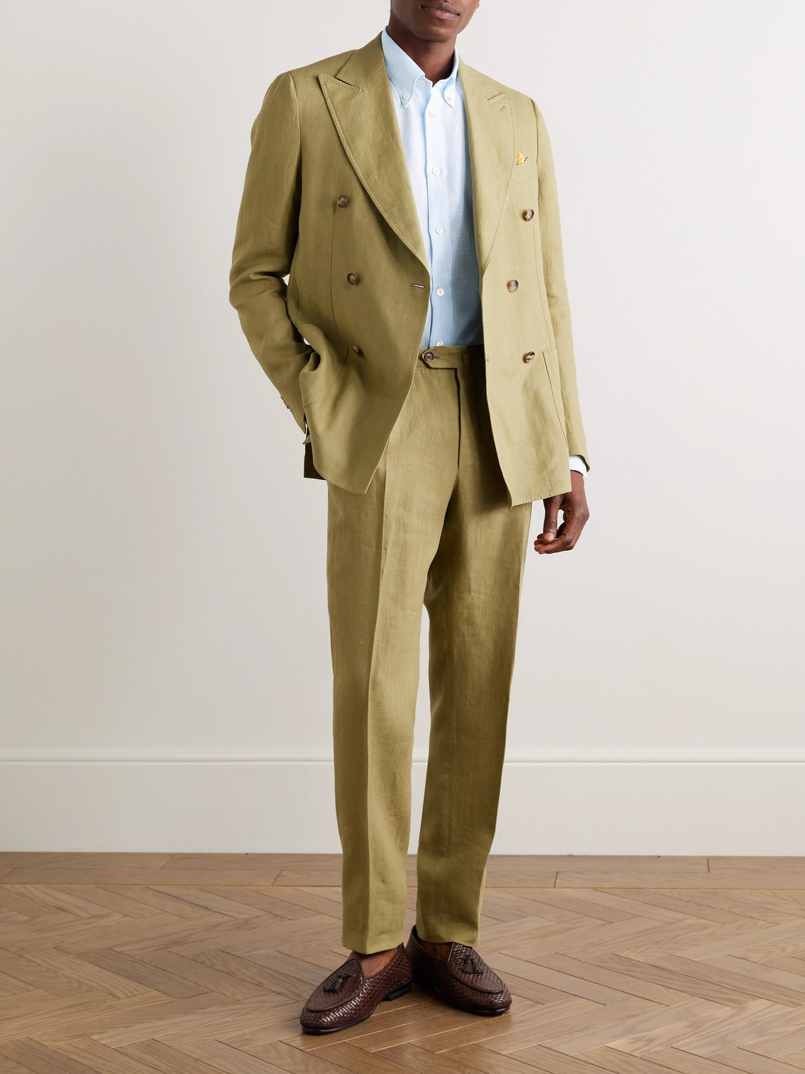 Boglioli Button-down Collar Pinstriped Linen Shirt In Blue