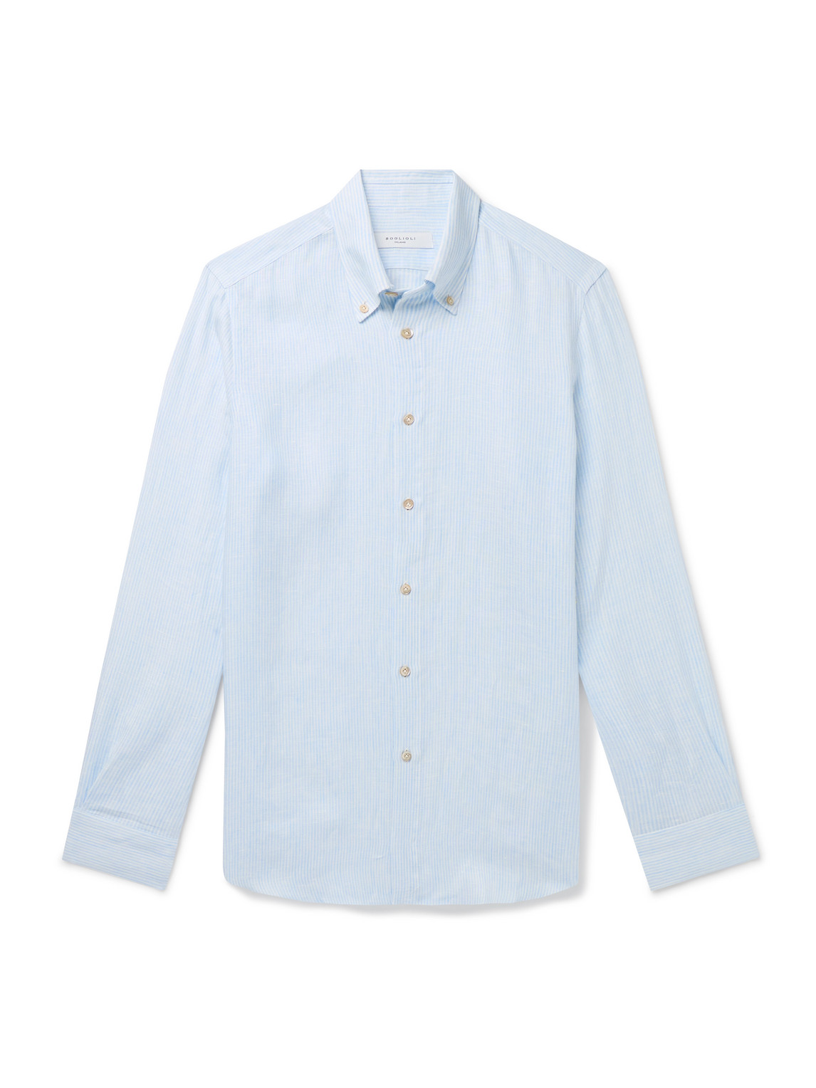 Boglioli Button-down Collar Pinstriped Linen Shirt In Blue