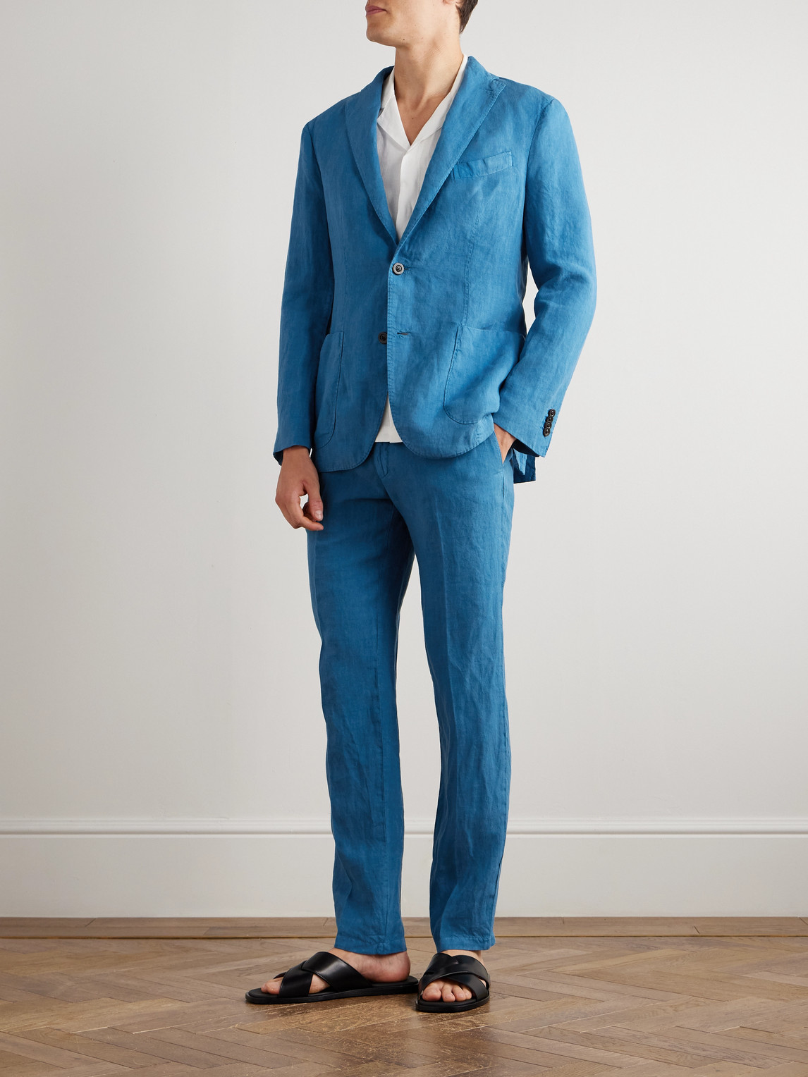 Boglioli Unstructured Linen Suit Jacket In Blue
