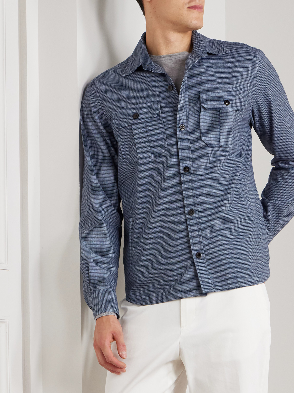 Boglioli David Checked Cotton-blend Overshirt In Blue