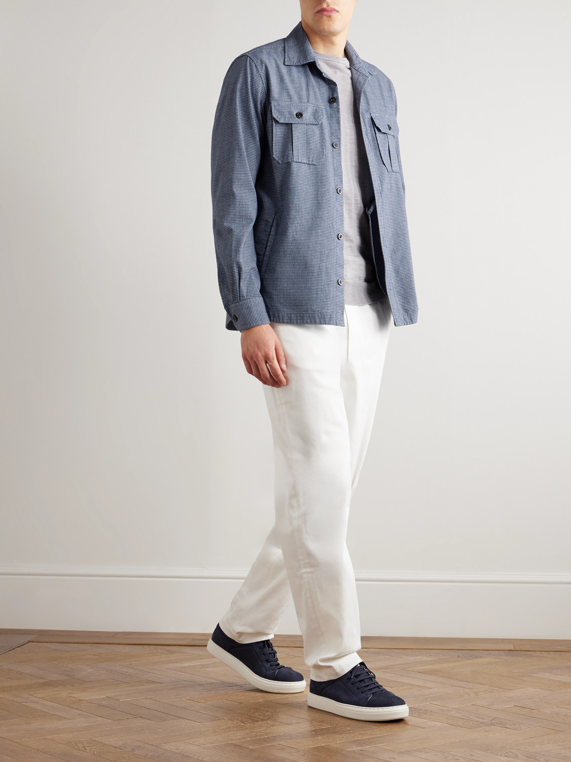 Boglioli David Checked Cotton-blend Overshirt In Blue