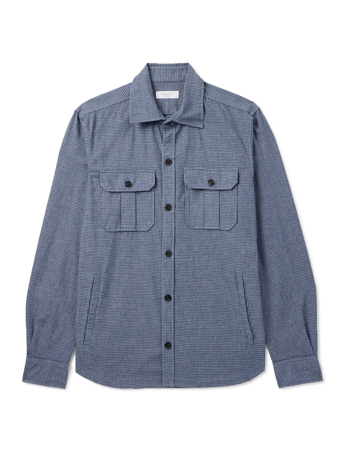 Boglioli David Checked Cotton-blend Overshirt In Blue
