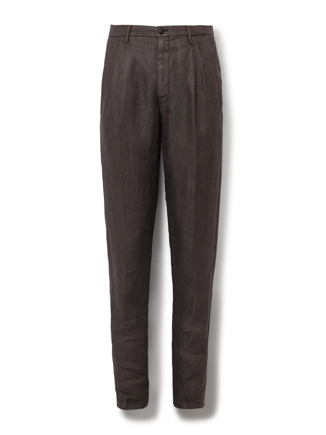 Straight-Leg Pleated Herringbone Linen Suit Trousers