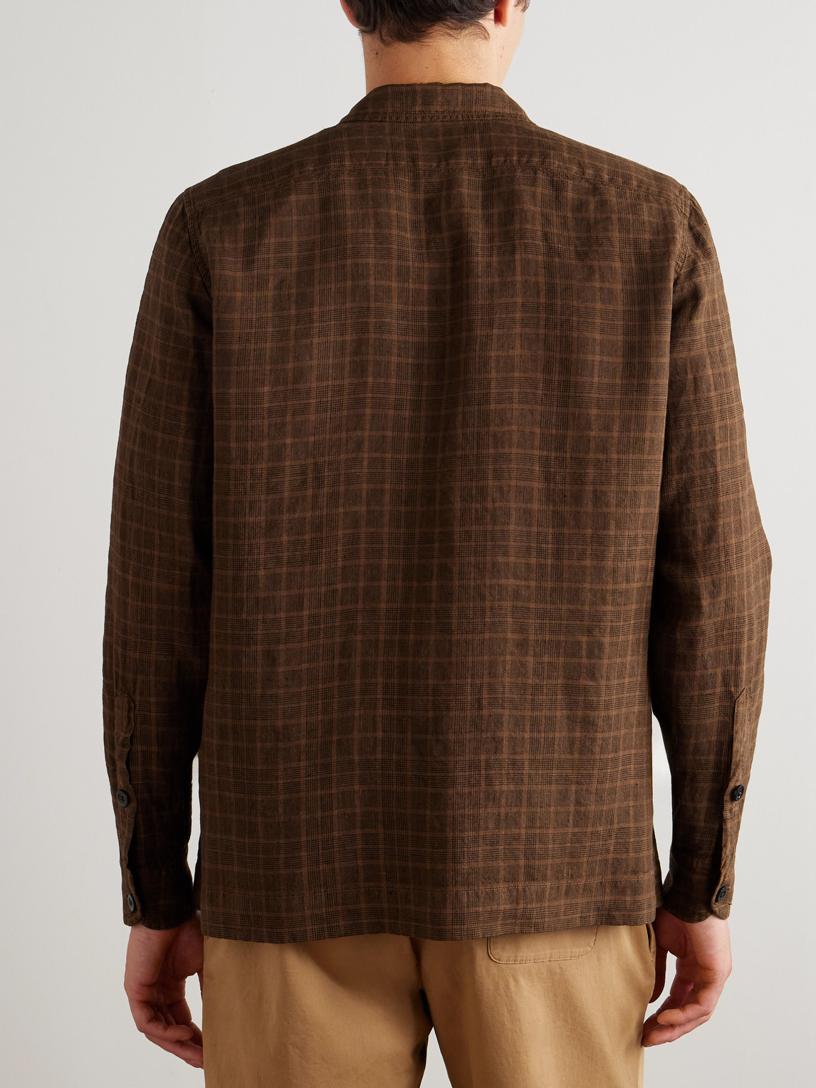 Boglioli Camp-collar Checked Linen Overshirt In Brown
