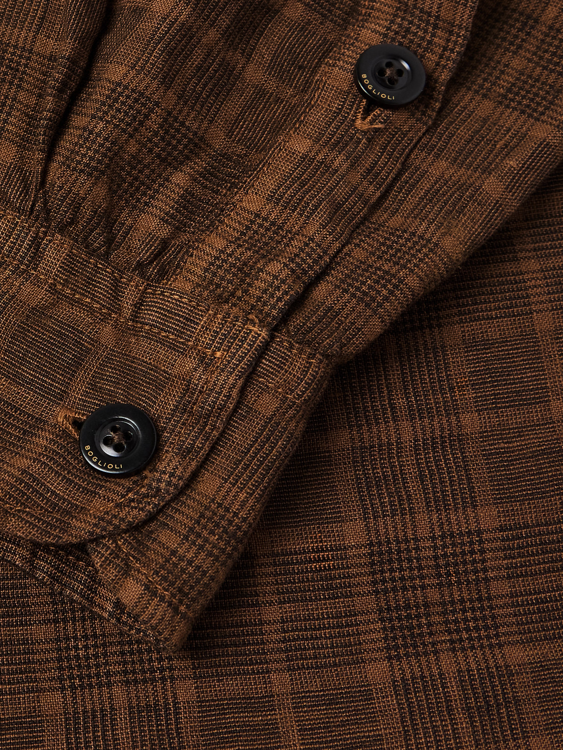Boglioli Camp-collar Checked Linen Overshirt In Brown