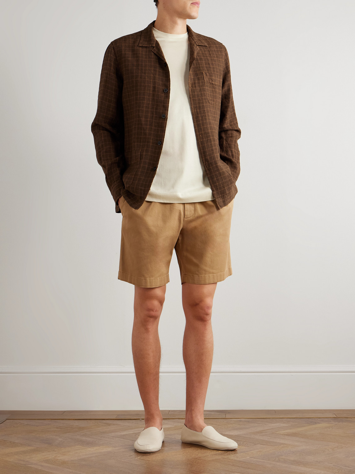 Boglioli Camp-collar Checked Linen Overshirt In Brown