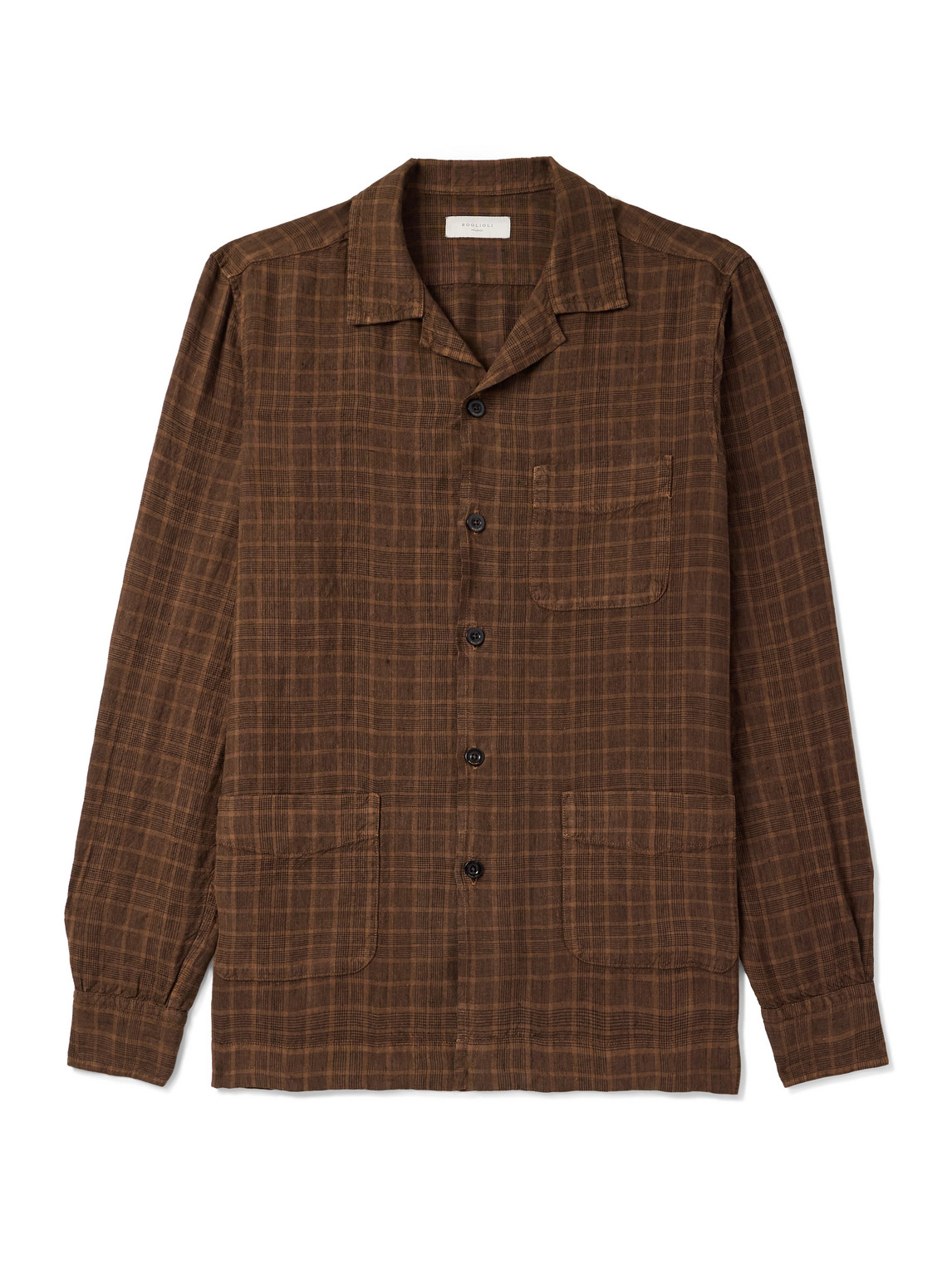 Boglioli Camp-collar Checked Linen Overshirt In Brown
