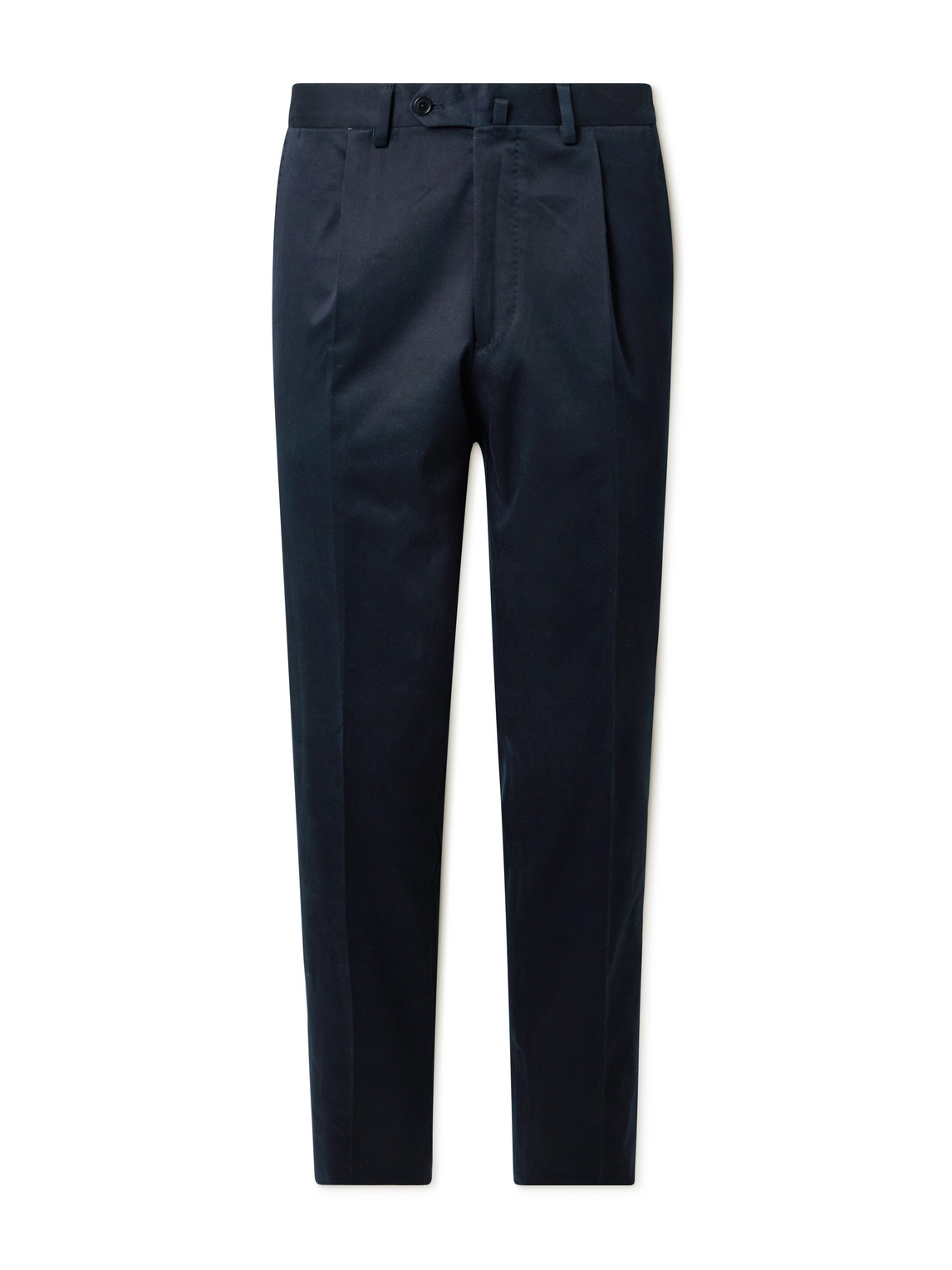 Straight-Leg Pleated Stretch Cotton-Twill Trousers