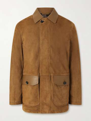 BRIONI Leather-Trimmed Padded Suede Field Jacket