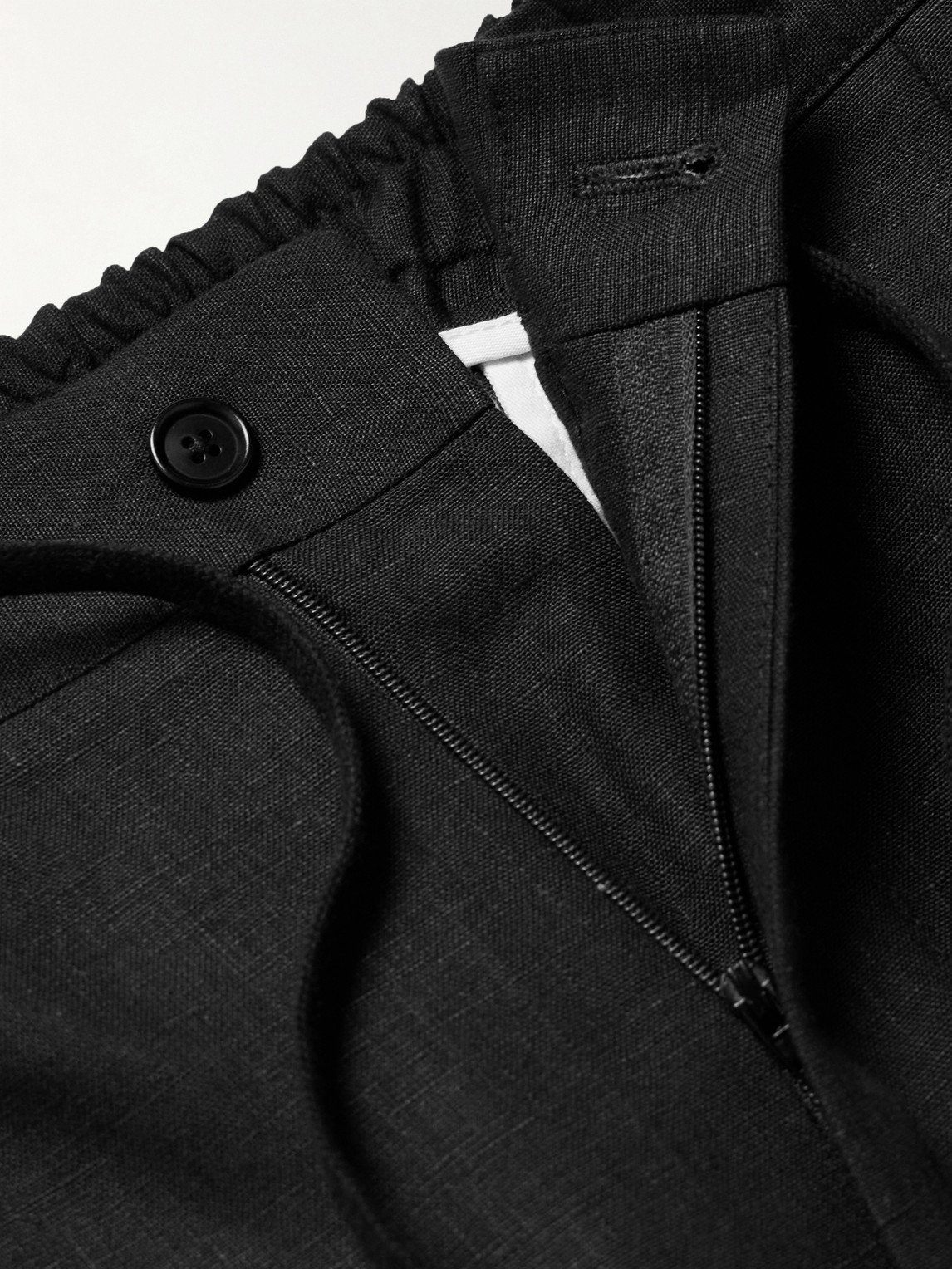Straight-Leg Pleated Linen Drawstring Trousers