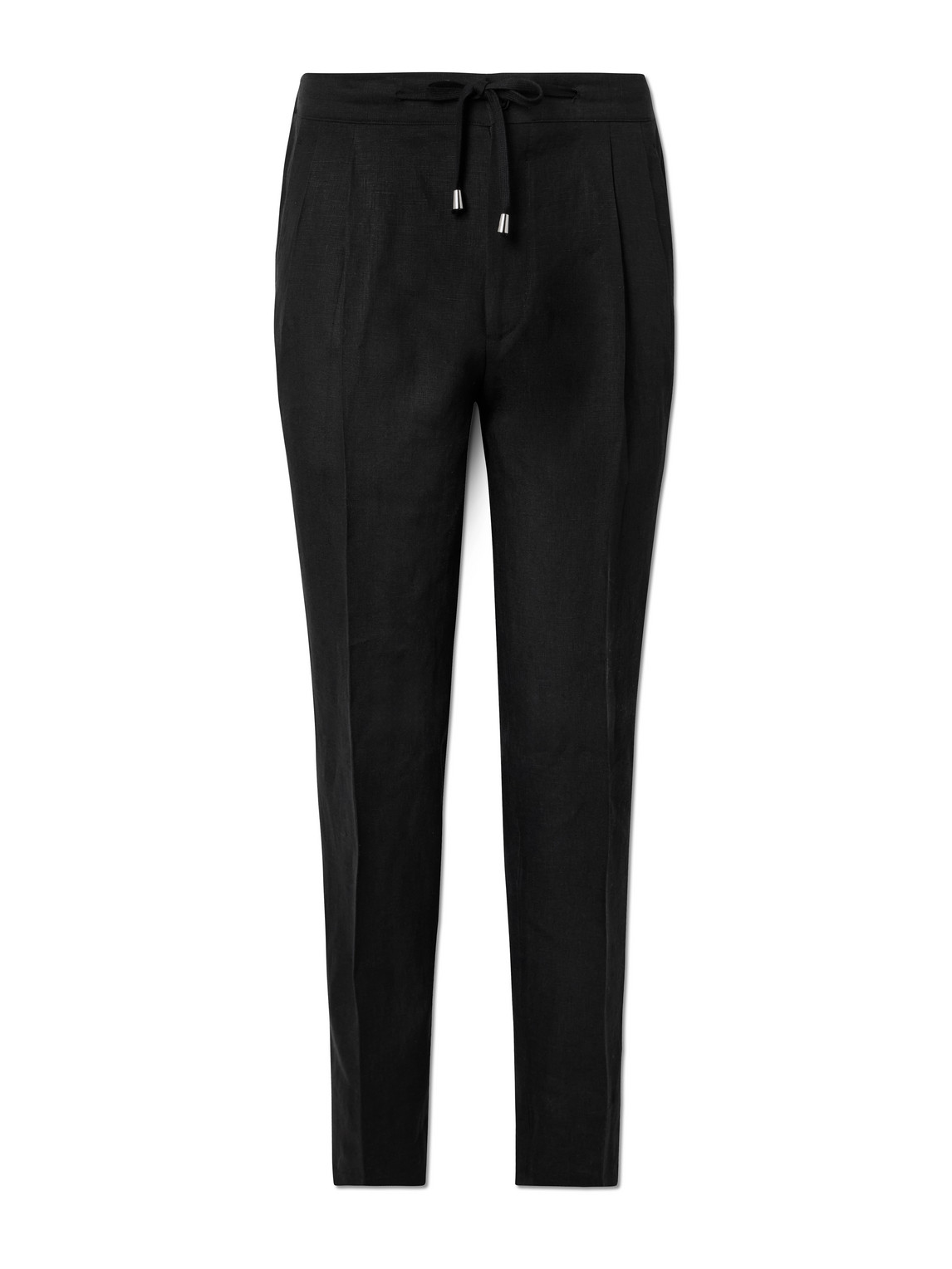 Straight-Leg Pleated Linen Drawstring Trousers