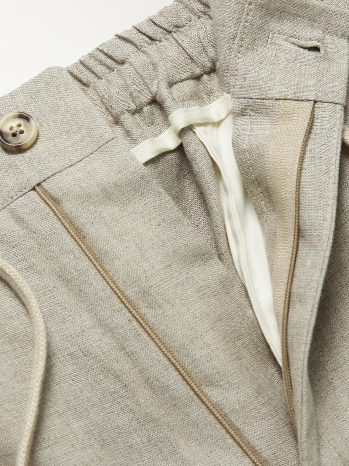 Straight-Leg Pleated Linen Drawstring Trousers