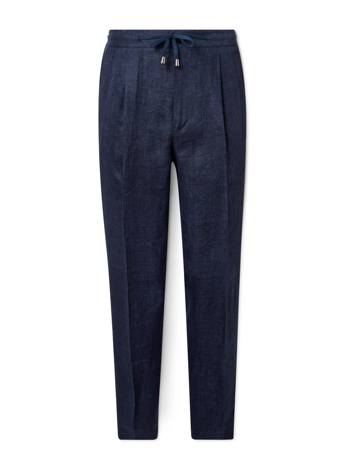 Straight-Leg Pleated Linen Drawstring Trousers