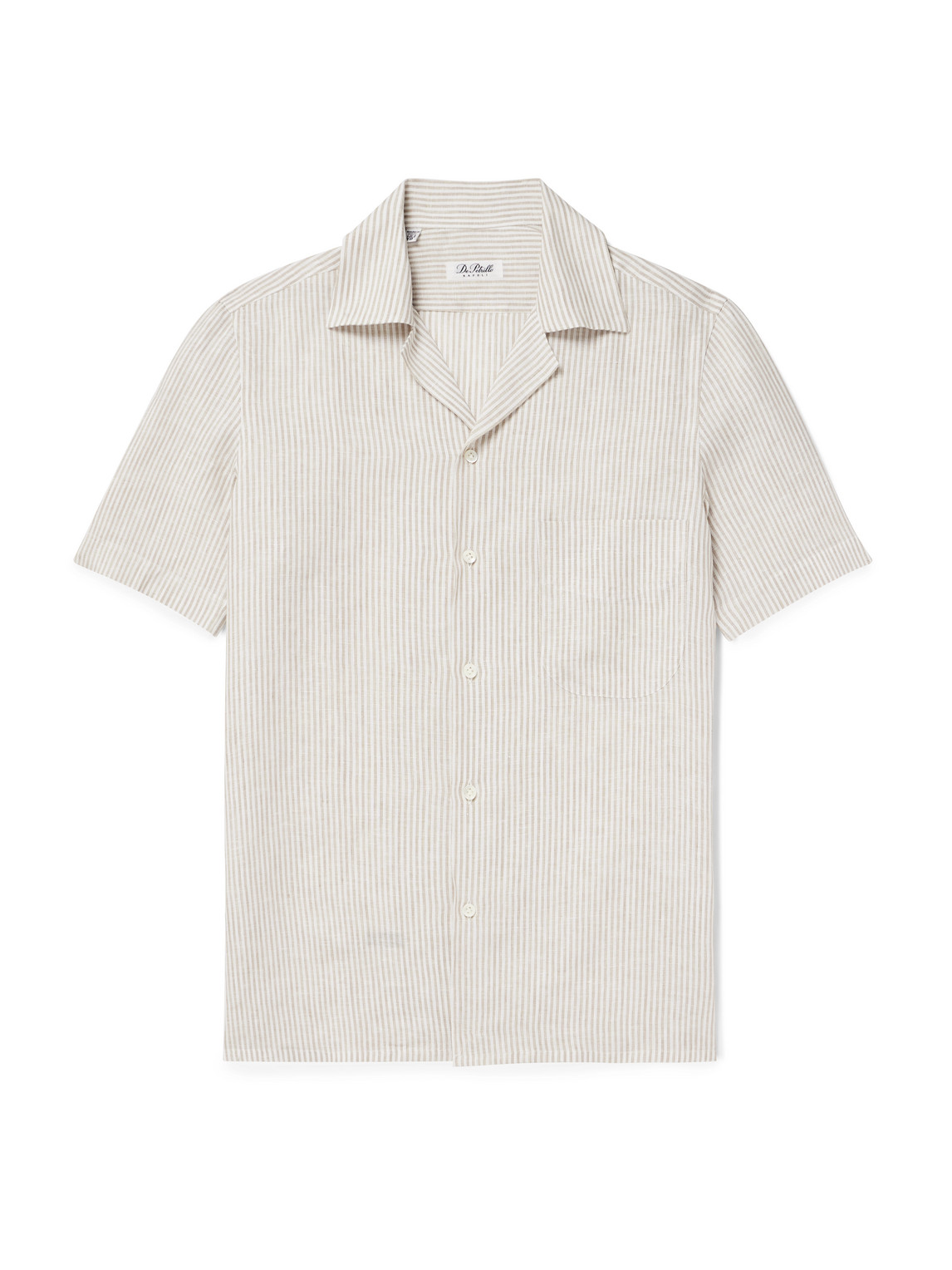 Camp-Collar Striped Linen Shirt