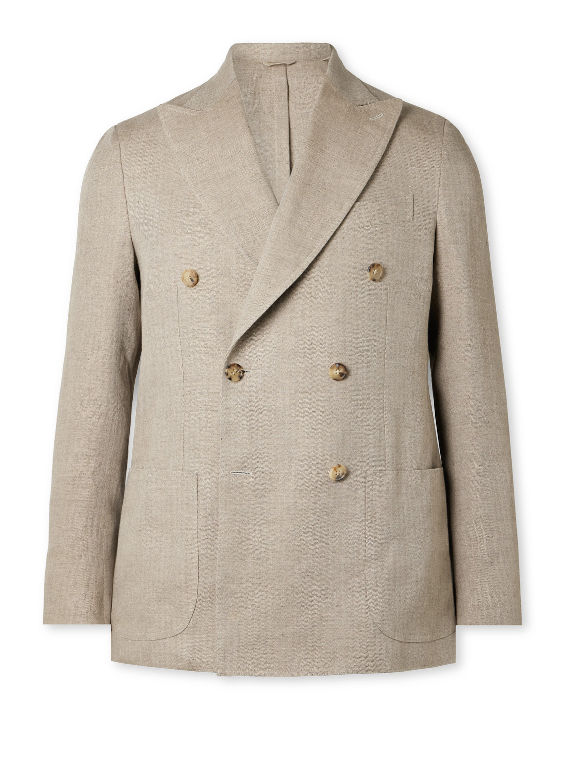 Double-Breasted Herringbone Linen Blazer