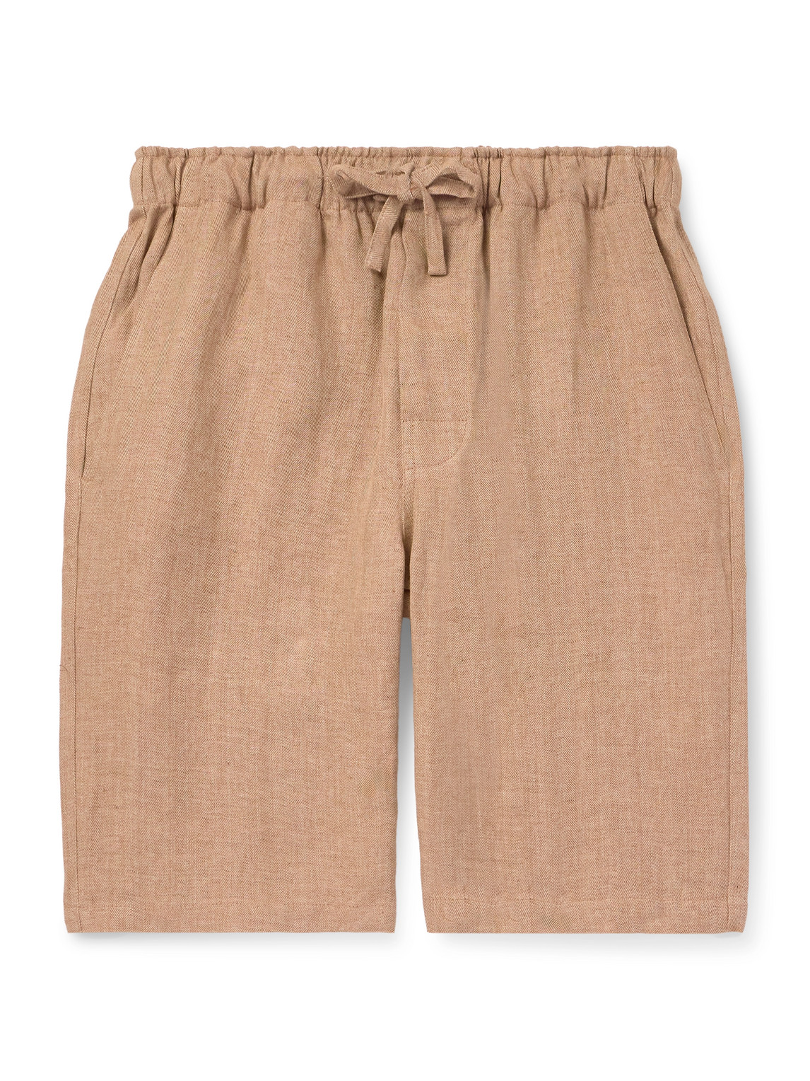 Straight-Leg Herringbone Linen Drawstring Shorts