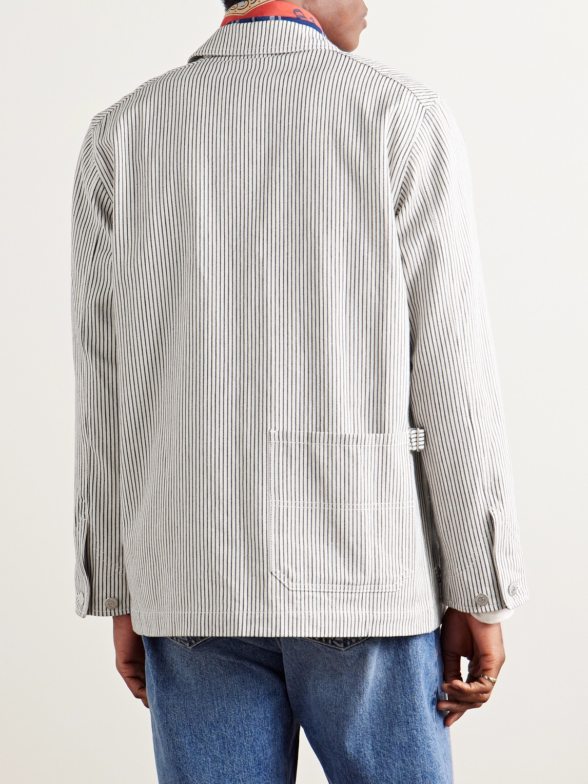 Shop Drake's Stoker Striped Cotton Overshirt In White