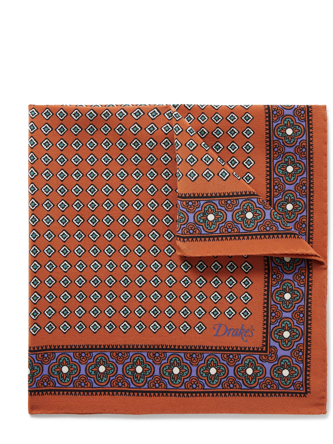 Drake's Printed Silk Pocket Square In Orange
