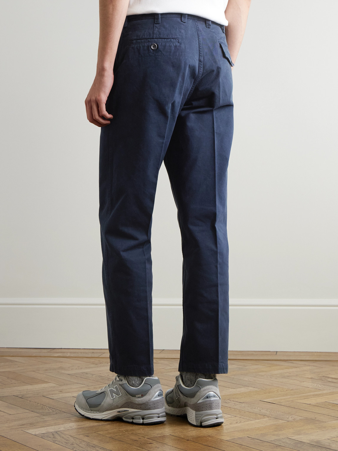 Shop Drake's Straight-leg Peached Cotton-twill Trousers In Blue