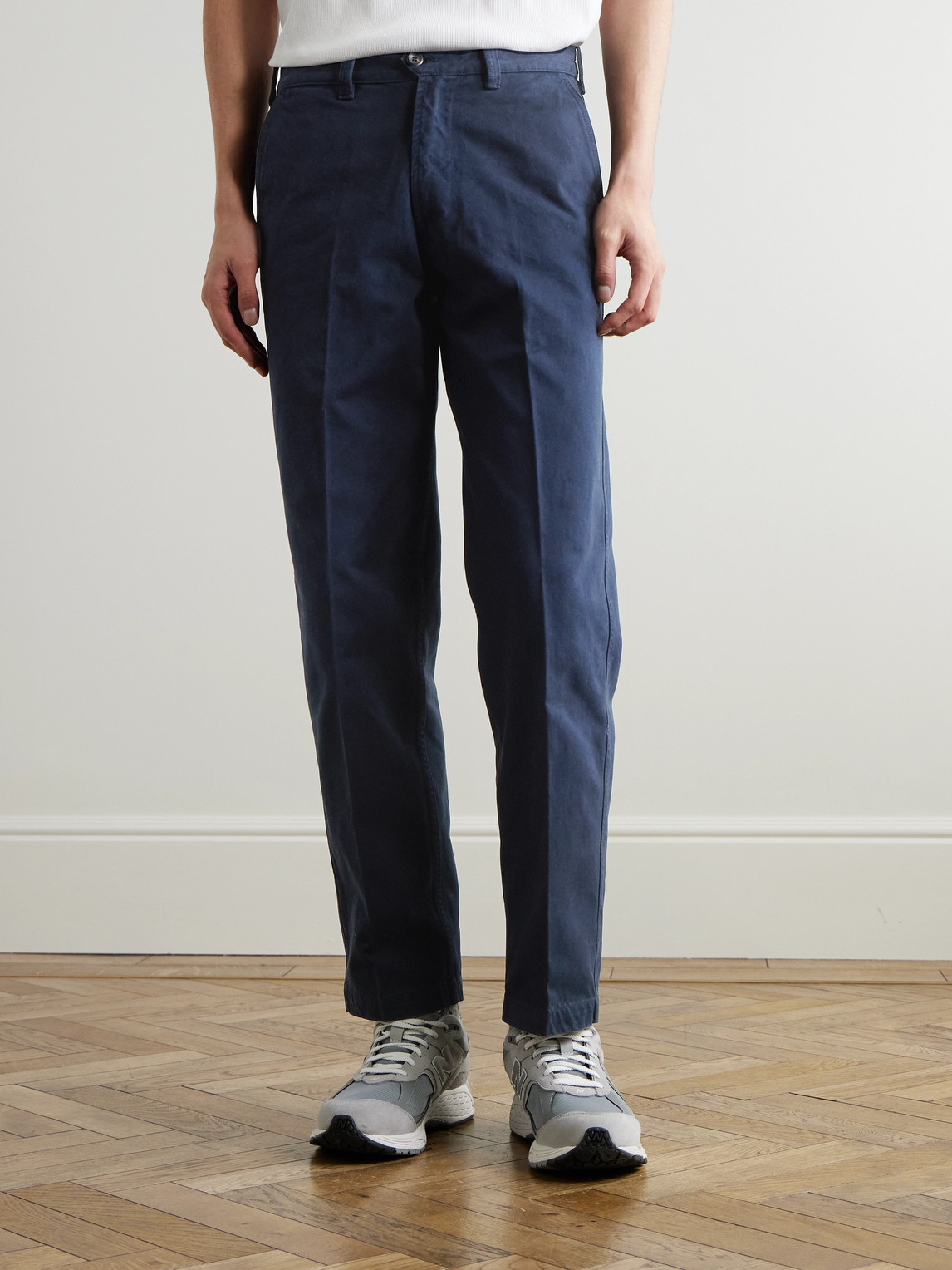 DRAKE'S STRAIGHT-LEG PEACHED COTTON-TWILL TROUSERS