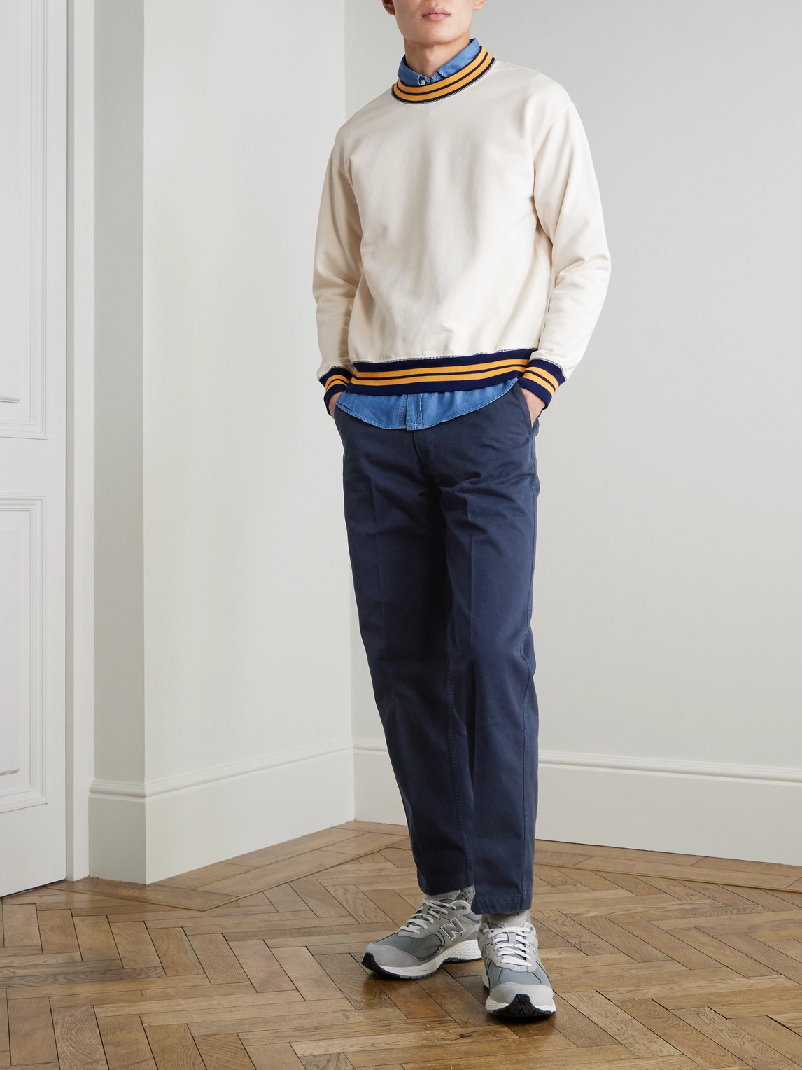 DRAKE'S STRAIGHT-LEG PEACHED COTTON-TWILL TROUSERS