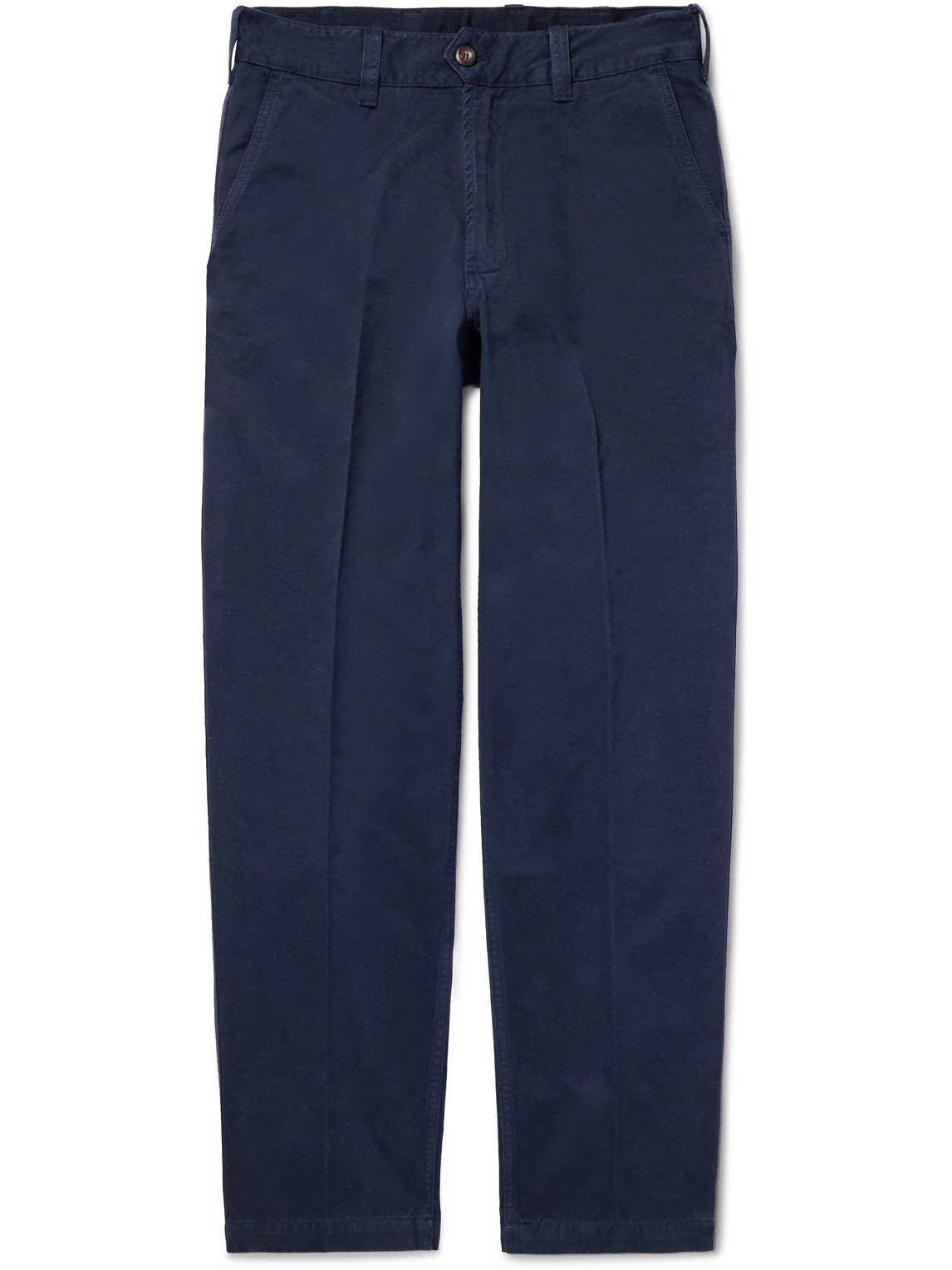 Drake's Straight-leg Peached Cotton-twill Trousers In Blue
