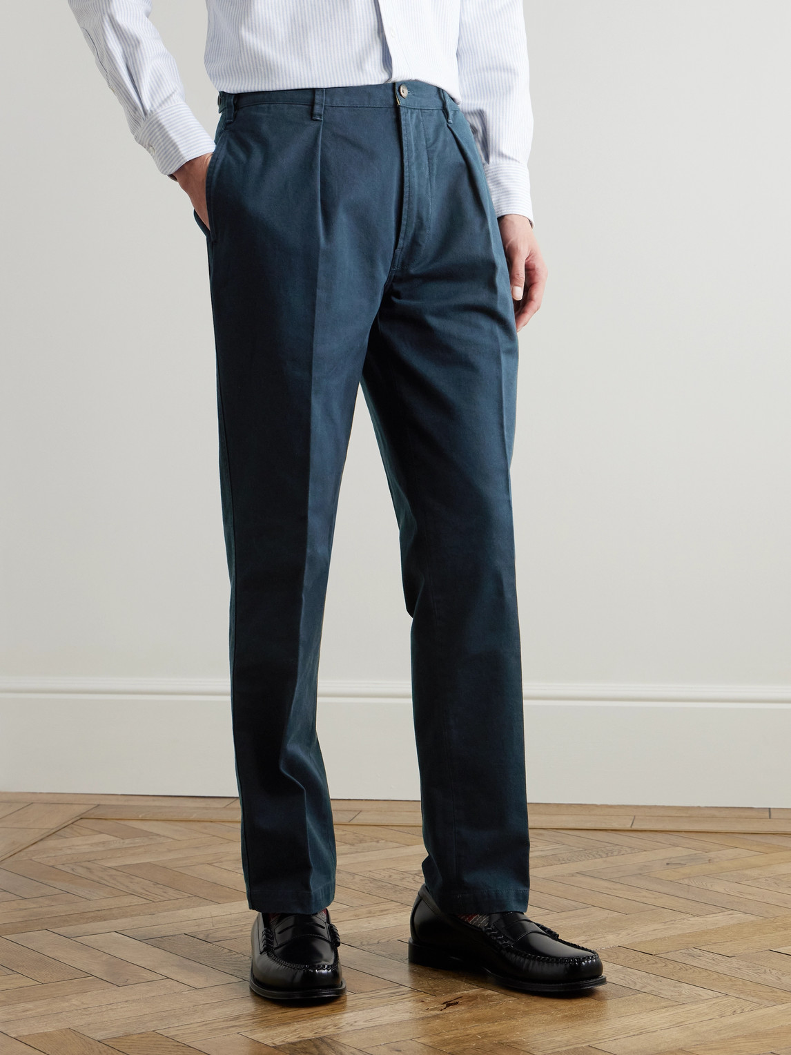 Shop Drake's Mk. I Games Tapered Pleated Cotton-twill Suit Trousers In Blue