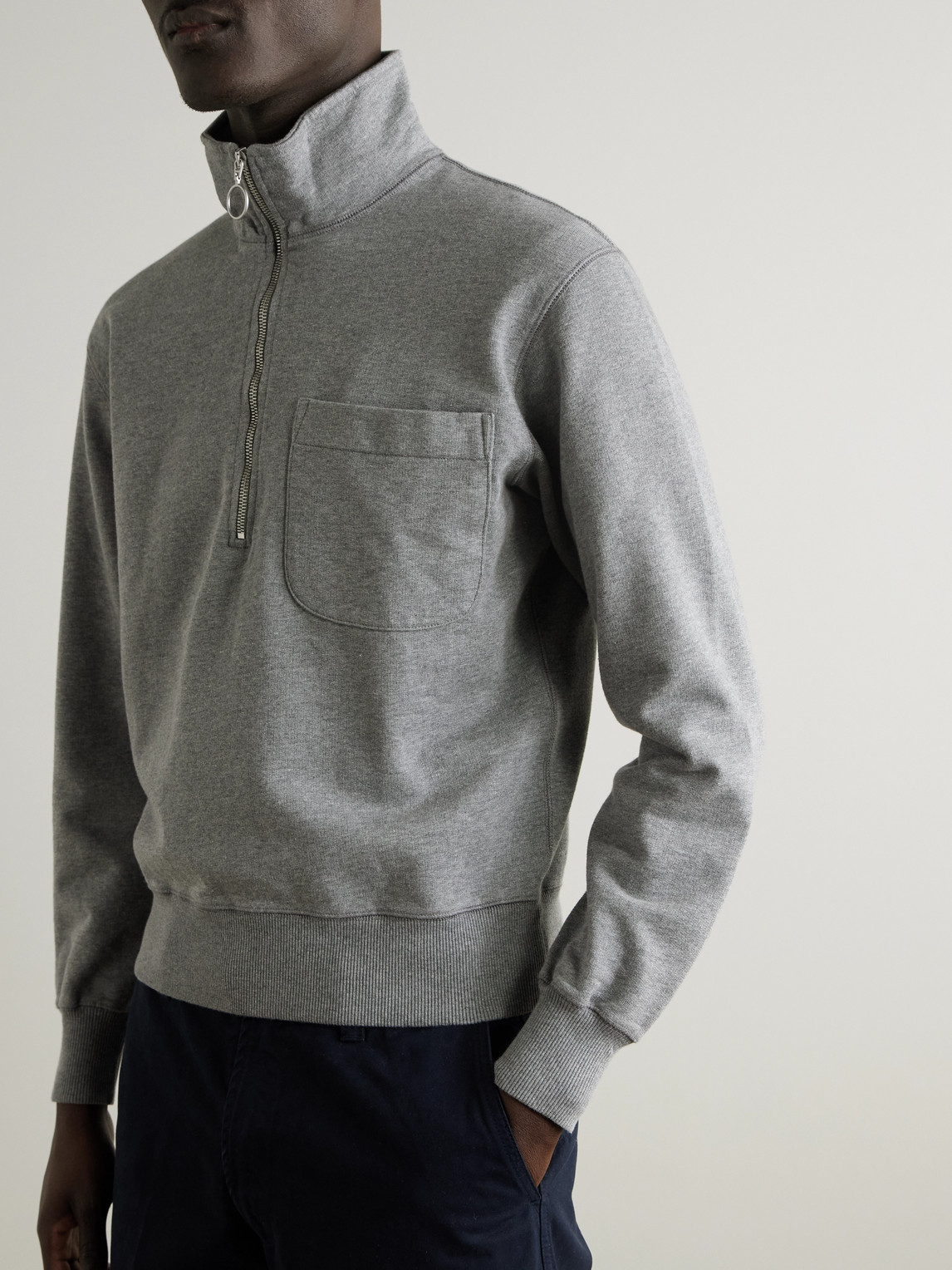 DRAKE'S COTTON-JERSEY HALF-ZIP SWEATSHIRT