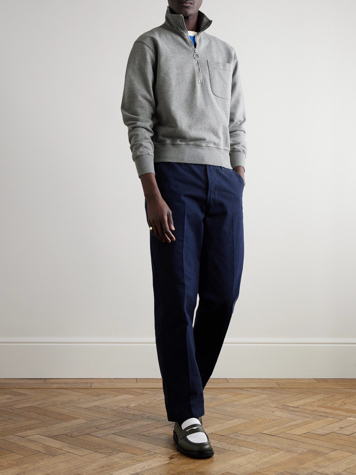 DRAKE'S COTTON-JERSEY HALF-ZIP SWEATSHIRT