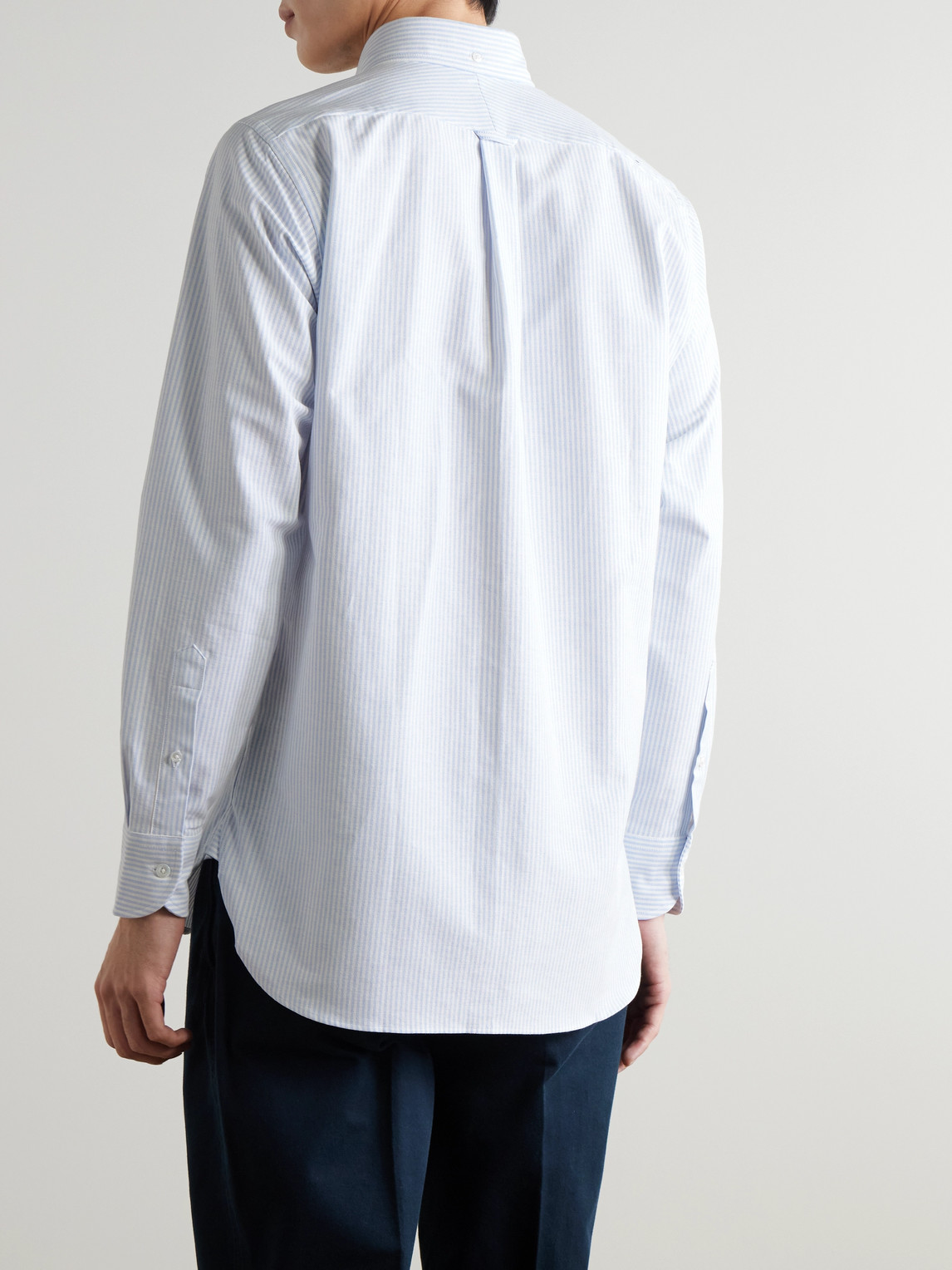 Shop Drake's Button-down Collar Striped Cotton Oxford Shirt In Blue