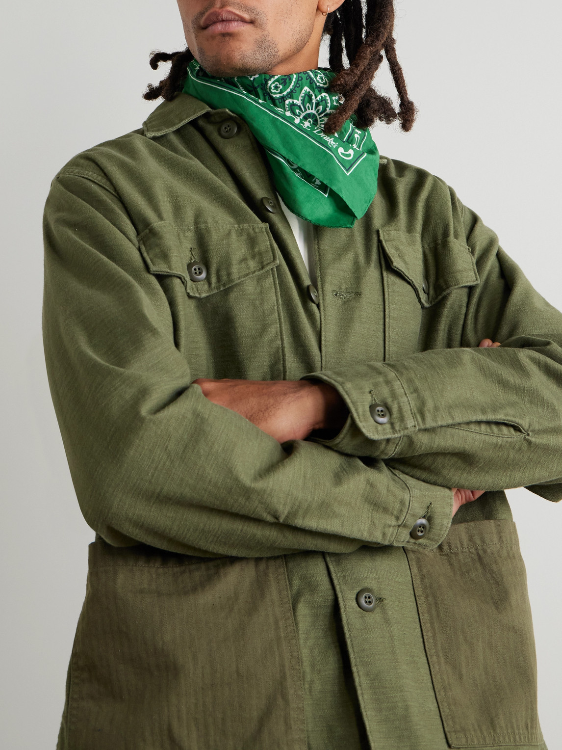 Drake's Paisley-print Cotton Scarf In Green