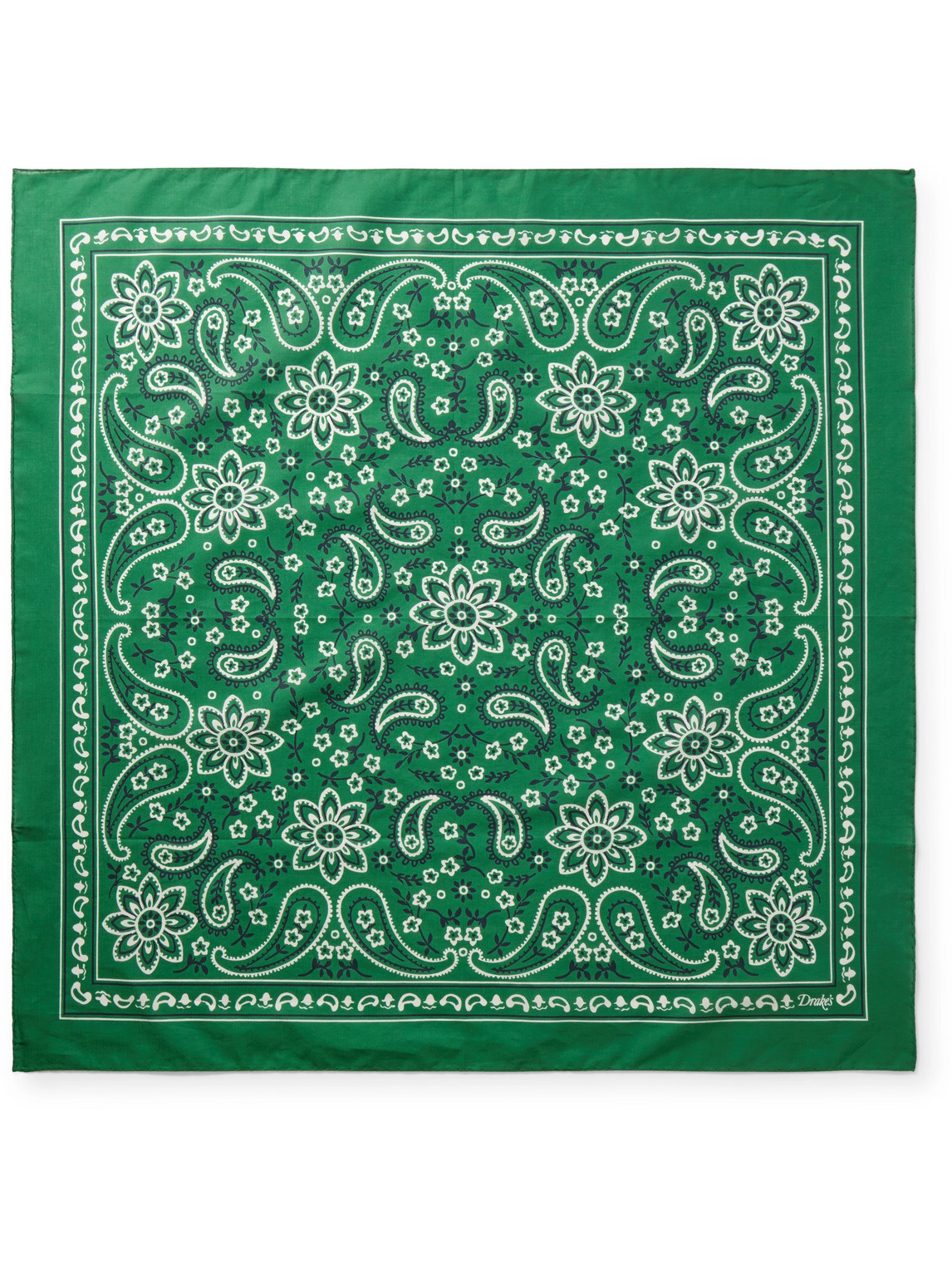 Drake's Paisley-print Cotton Scarf In Green