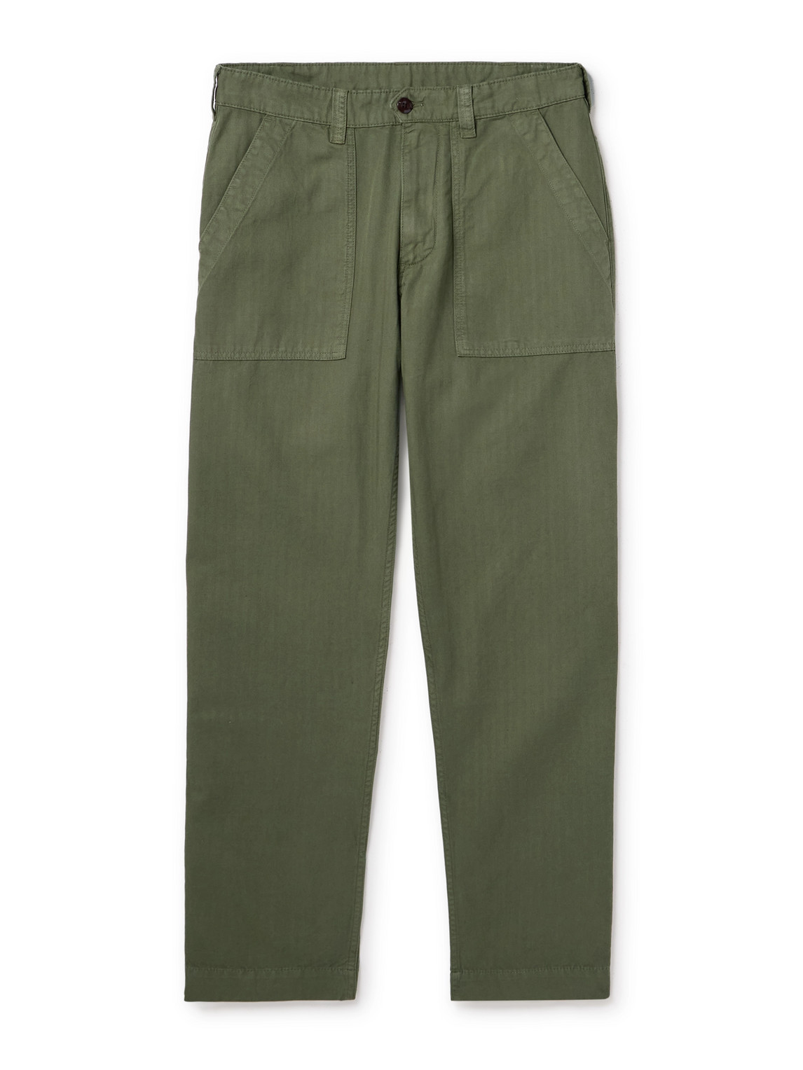 Drake's Tapered Herringbone Cotton And Linen-blend Twill Trousers In Green