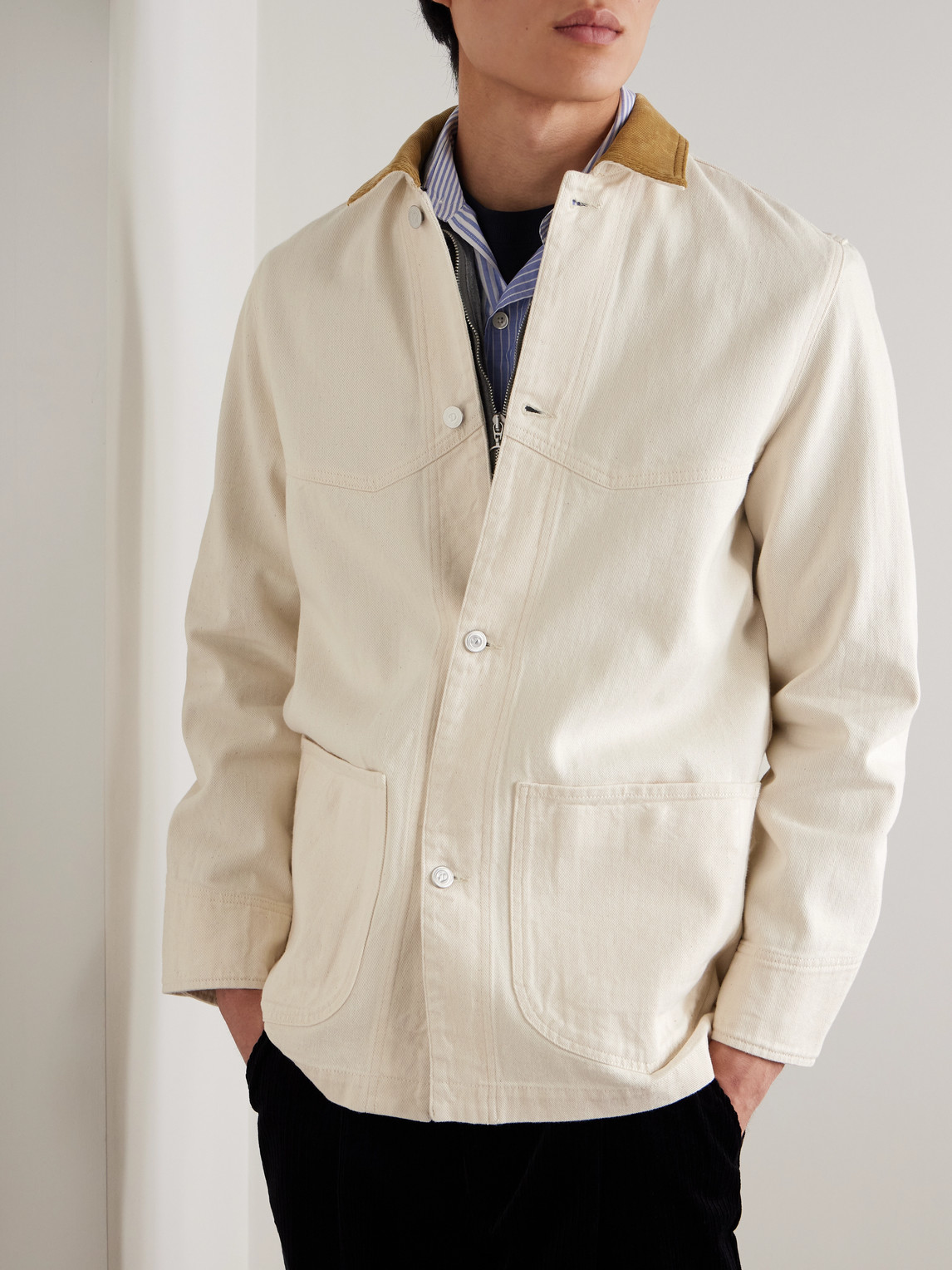 Shop Drake's Corduroy-trimmed Cotton-twill Chore Jacket