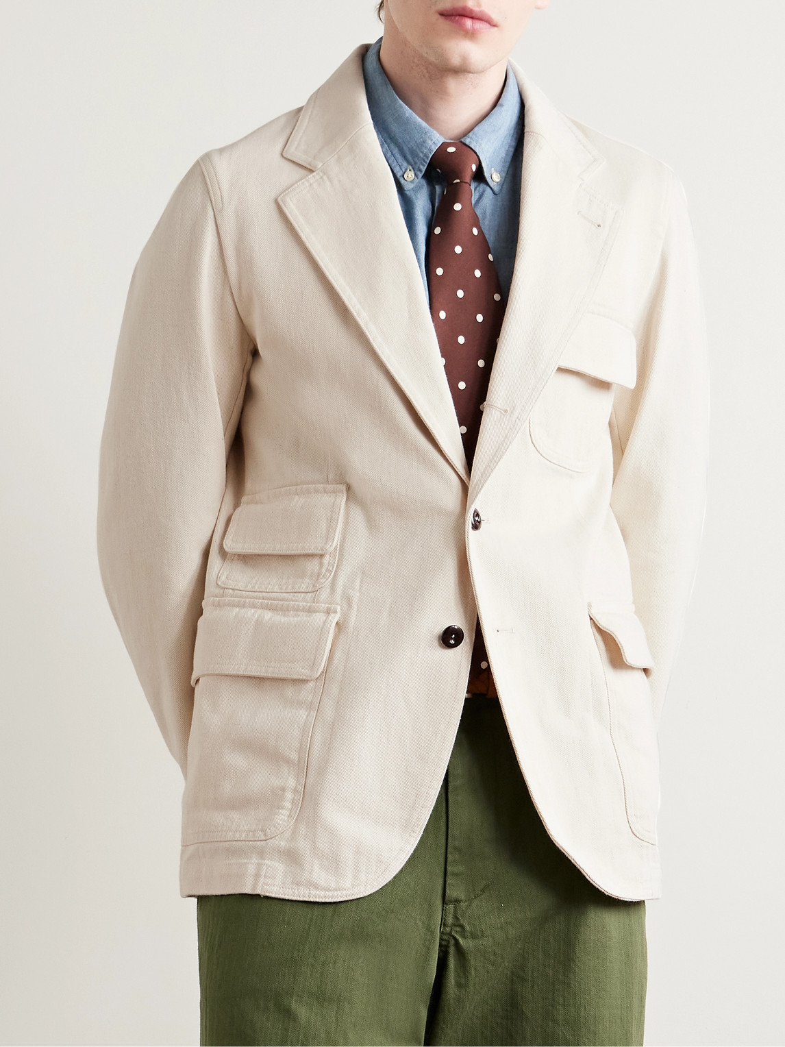 Shop Drake's Mk. Iv Games Denim Blazer In Neutrals
