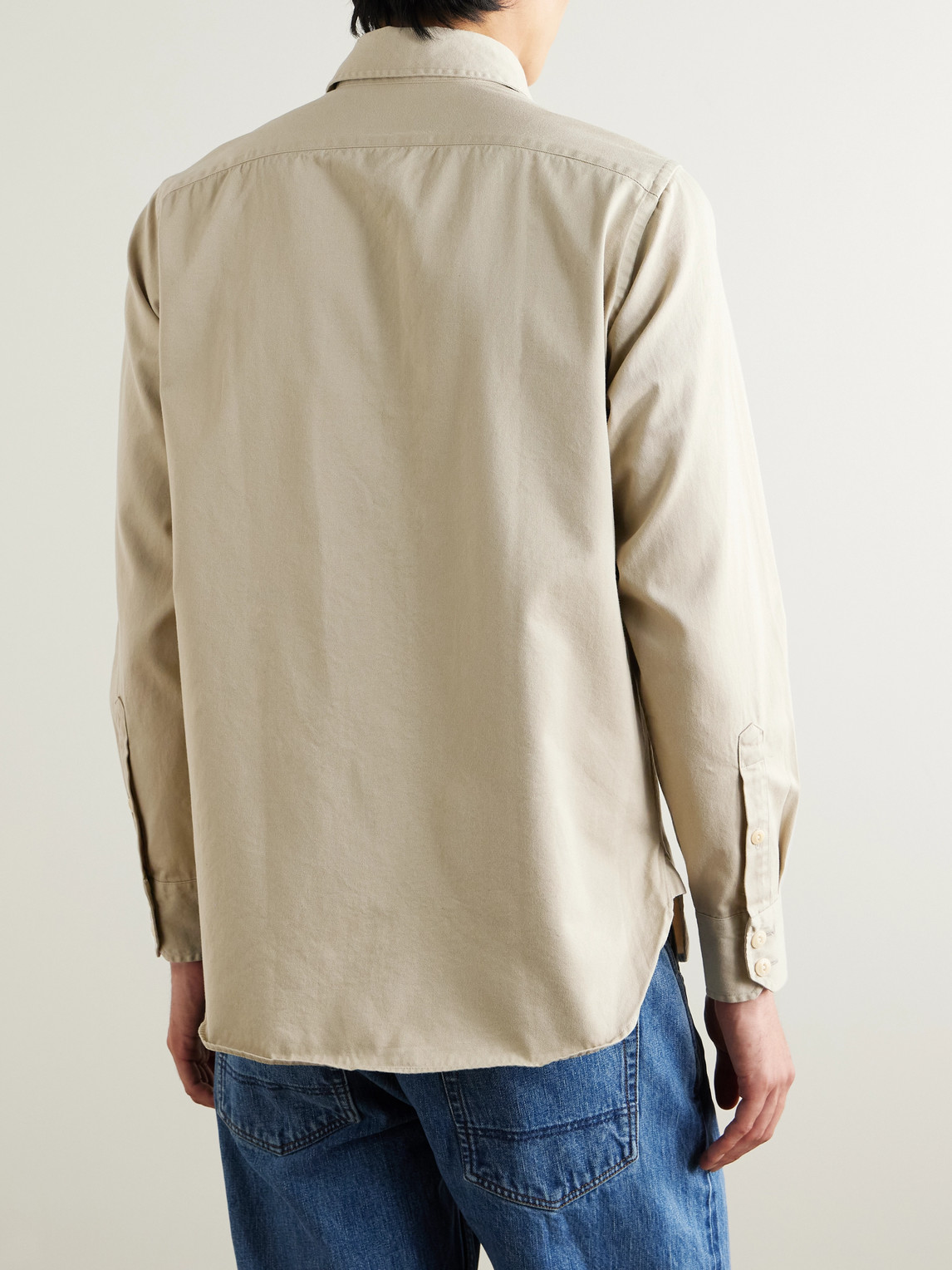 Drake's Beige Stone Cotton Long Point Collar Work Shirt In Gray