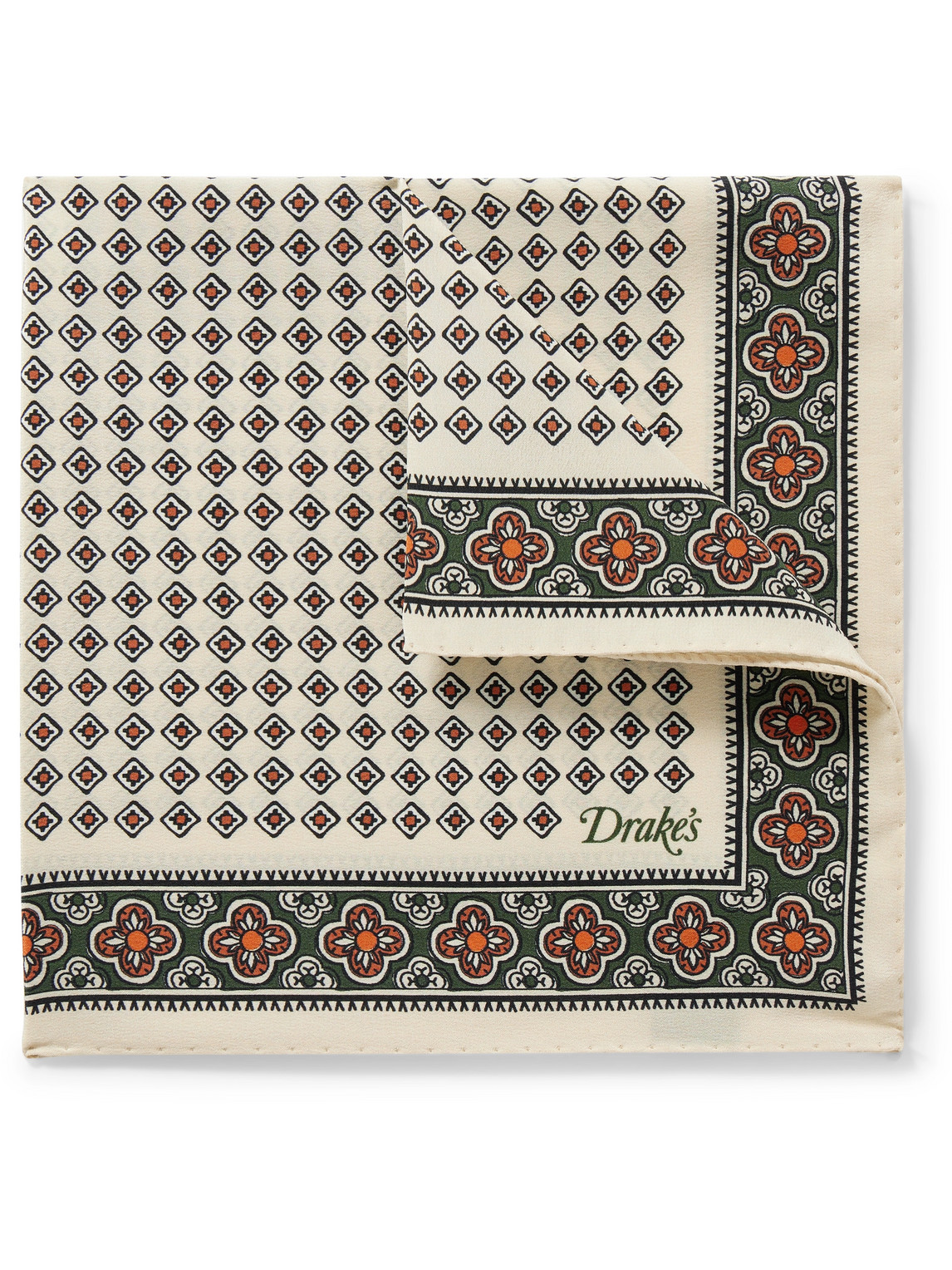 Drake's Printed Silk Pocket Square In Neutrals
