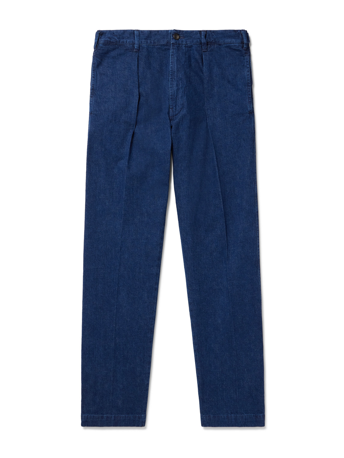 Drake's Mk. I Games Straight-leg Pleated Indigo-dyed Cotton And Linen-blend Trousers In Blue